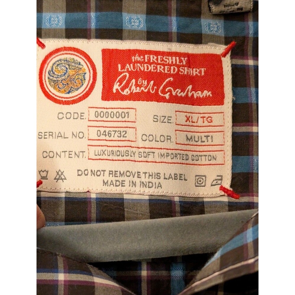 Robert Graham The Freshly Laundered Shirt Blue Black Orange Plaid size XL cotton - Picture 3 of 9